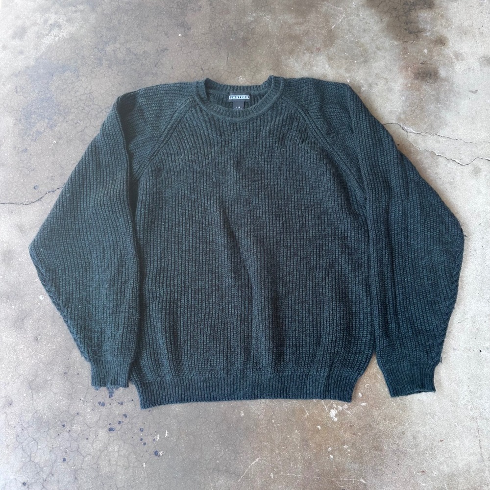 Jantzen Sweater Mens L Green Excellent Ribbed Knit Raglan Crewneck Acrylic